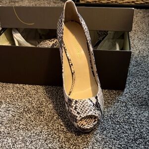 Enzo Angiolini Snakeskin Peep-Toe Heels